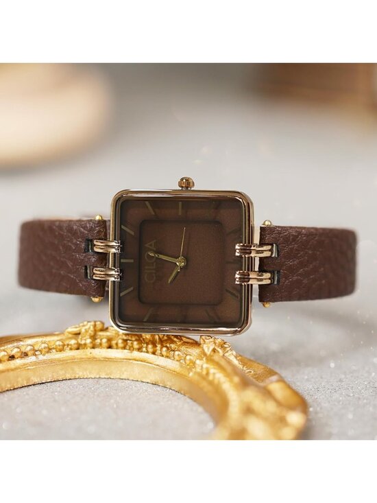 Women\'s Brown Leather Strap Classic Casual Fashion Square Dial Wrist Watch main image 5